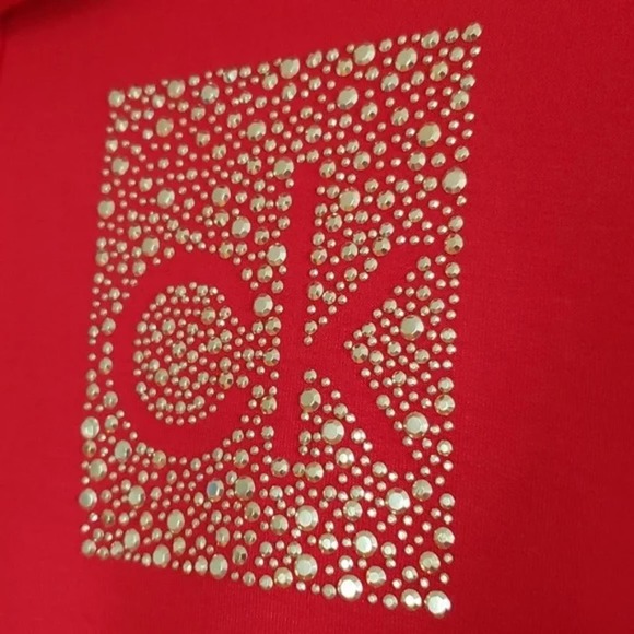 Calvin Klein Red and Gold Logo Studded Long Sleeves Hooded Dress Plus Size 3X - Picture 5 of 13